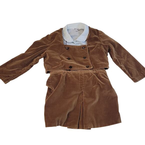 Vintage Jack & Jill Togs Toddler 3-Piece Velvety Suspender Outfit Set Skirt~2T - Picture 1 of 16